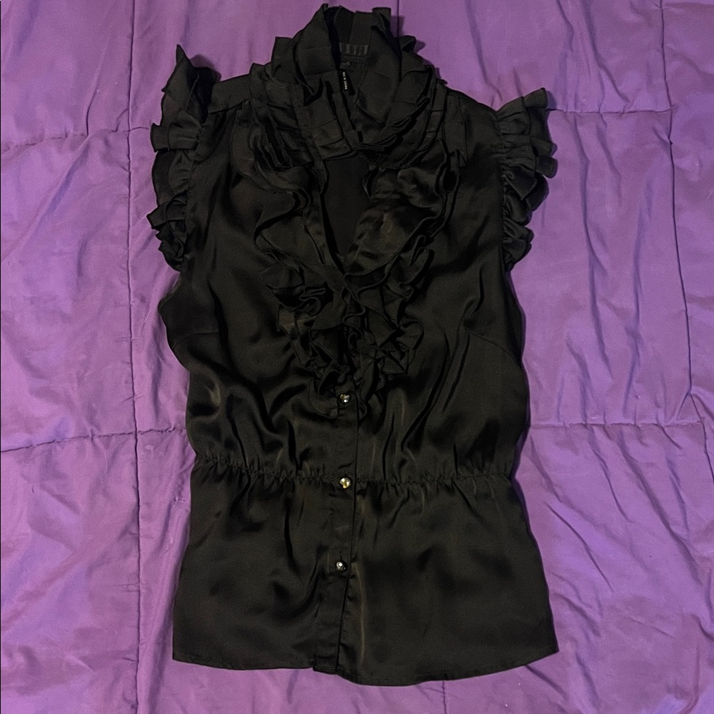 Lapis Black Ruffled Blouse